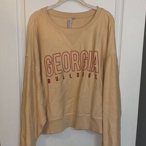 Red Tan Boxy Oversized Long Sleeve Sweatshirt